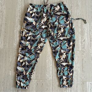 Buddha Pants Savannah Harem Joggers Geometric Triangle Print Blue Gold Medium